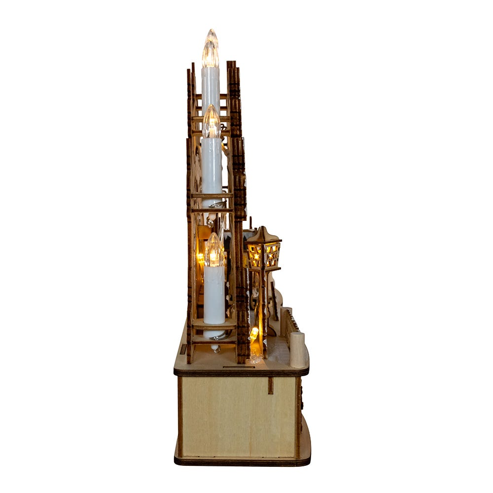 Kurt Adler 17.72-Inch Wooden LED Light-Up Christmas Village With Candle